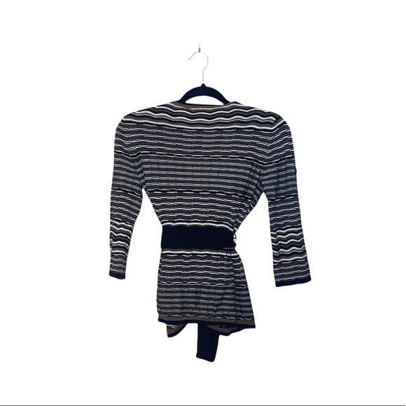 BCBGMaxAzria Black & White Striped Wrap Belted Cardigan Small Women’s - Picture 6 of 10
